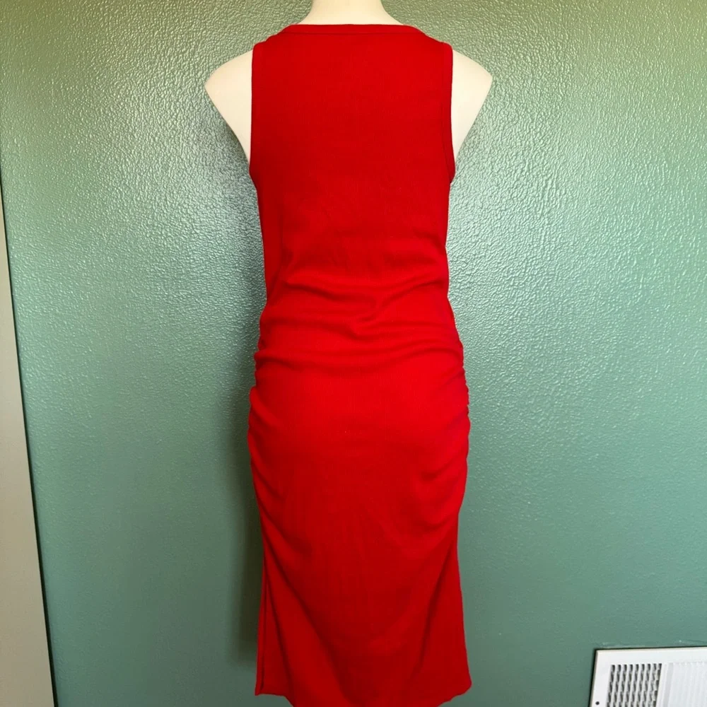 Target A New Day Bright Red Body Con Fitted Scrunch Dress V-neck Sleeveless - Picture 4 of 7